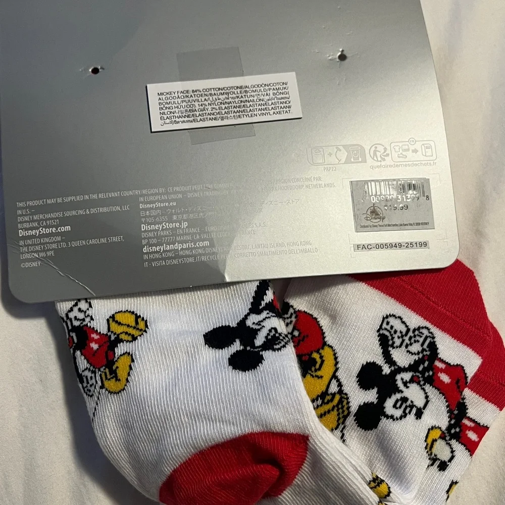 Nwt Disney Mickey Mouse Socks in Red,White,&Yellow says youth but fit women 6-8